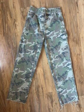 Daze Sundaze Camo High Rise Straight Leg Jeans Raw Hem Ankle Sz 24